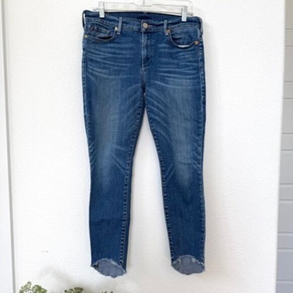 TRUE RELIGION Halle Jeans Super Skinny Ankle Raw Hem Blue Denim Size 31 - Picture 1 of 7